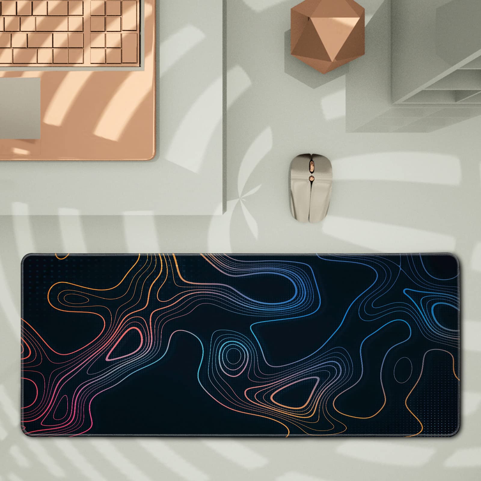Topographic Contour Map XL Mouse Pad 31.5 x 11.8 Inch Gaming Mousepad Extended Large Mousepad with