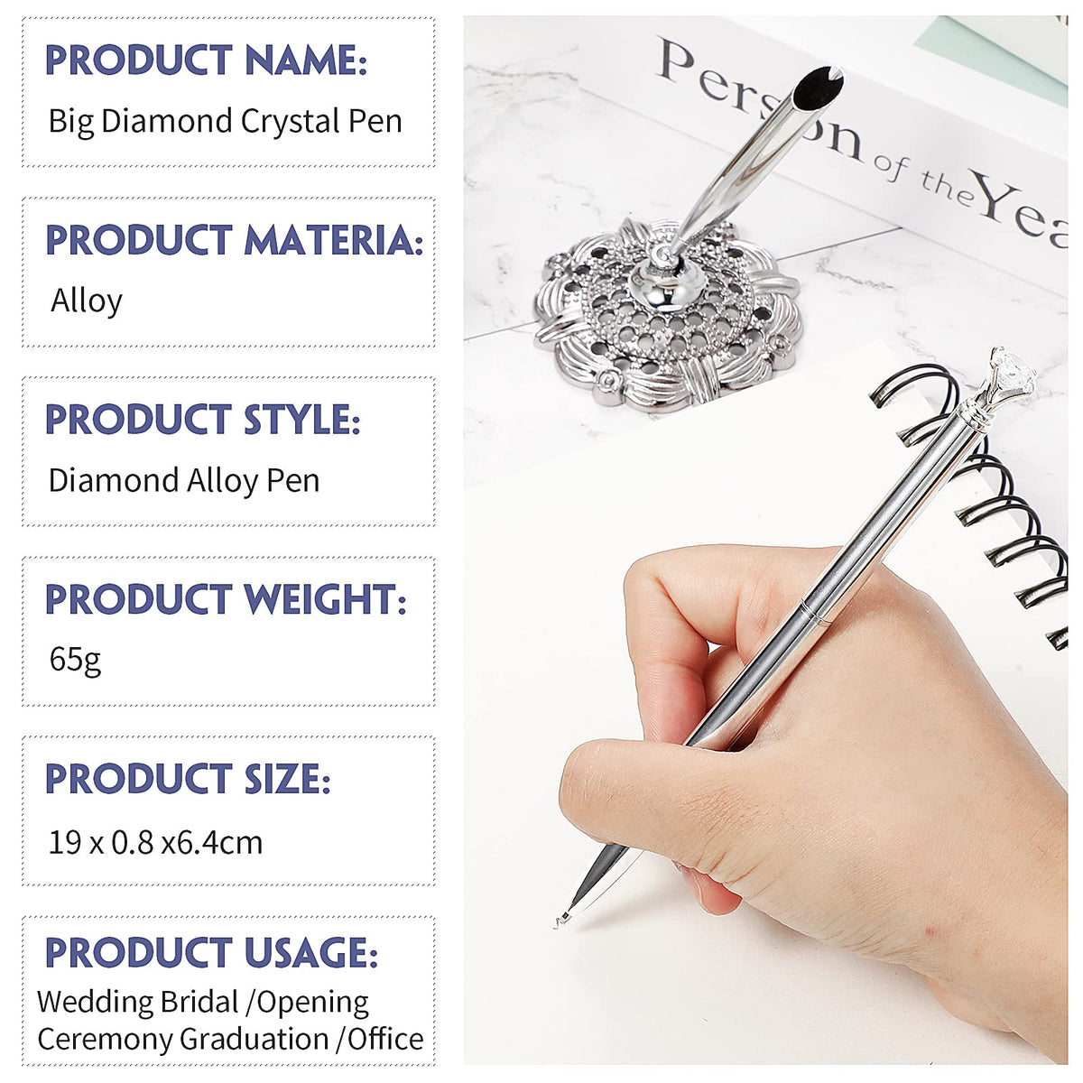 Outus Silver 4 Pcs Wedding Pens for Guest Book Signing Diamond Design