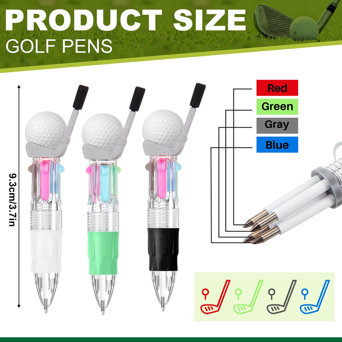 Kosiz 48 Pack Golf Party Favors Multicolor 4 in 1 0.5mm Ballpoint Pen