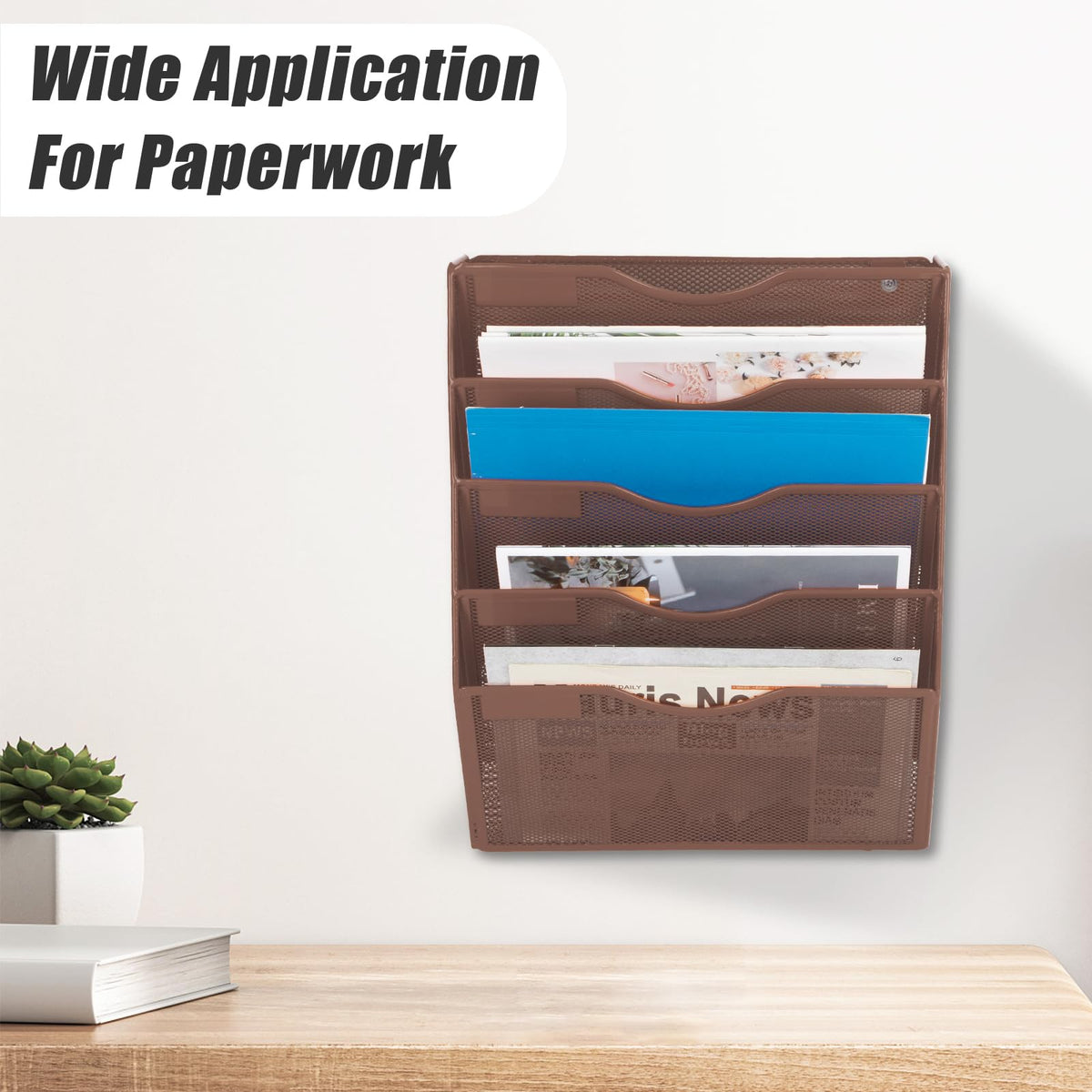 EASEPRES 5 Pocket Mesh Hanging Wall File Organizer, Wall Mounted Mail Paper Document Folder Holder