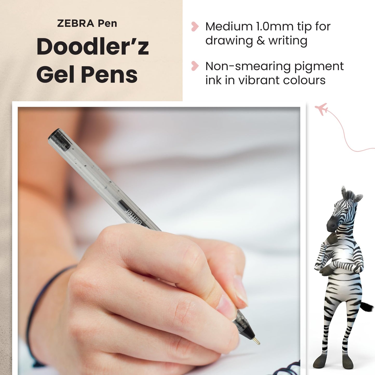 Zebra Pen Doodlerz Gel Stick Pen, Bold Point, 1.0mm, Black Ink, 5-Pack, 2660