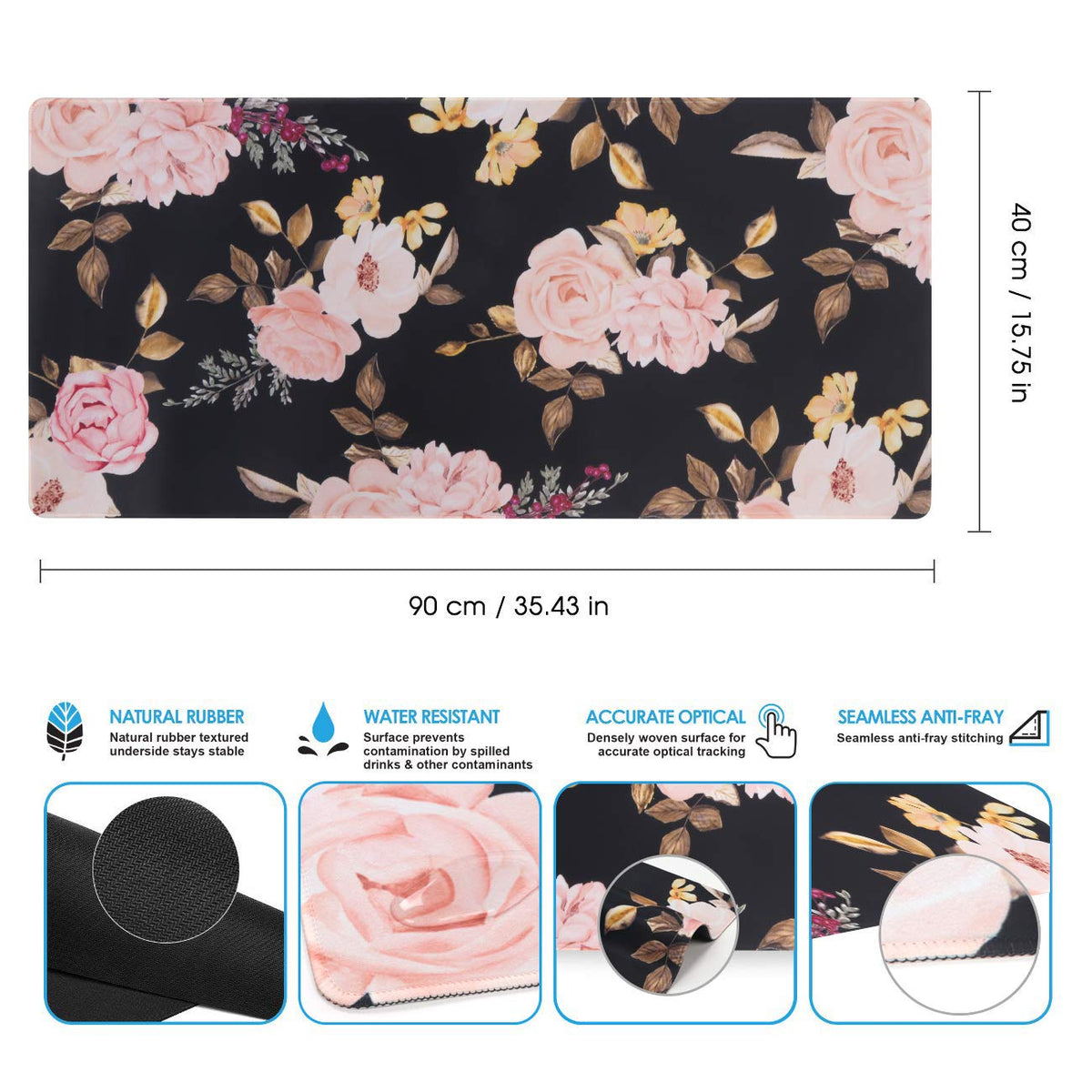 iCasso Extended Gaming Mouse Pad,XXL Desk Pad,Peony
