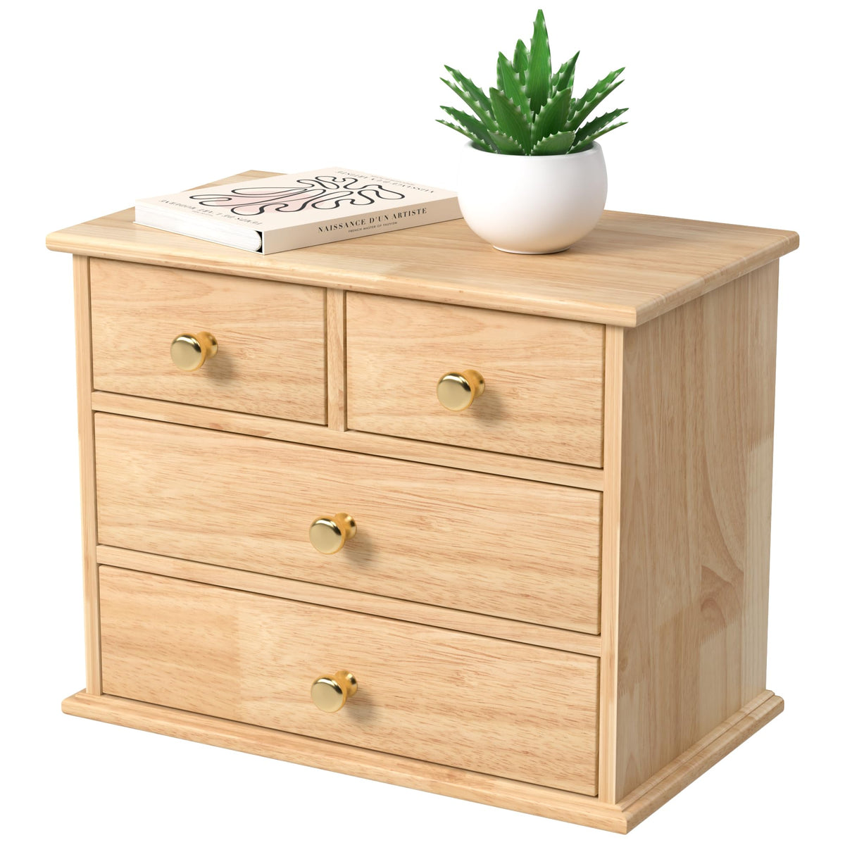 Oak Desk Organizer with Drawers, Durable Wooden Desktop Storage Box