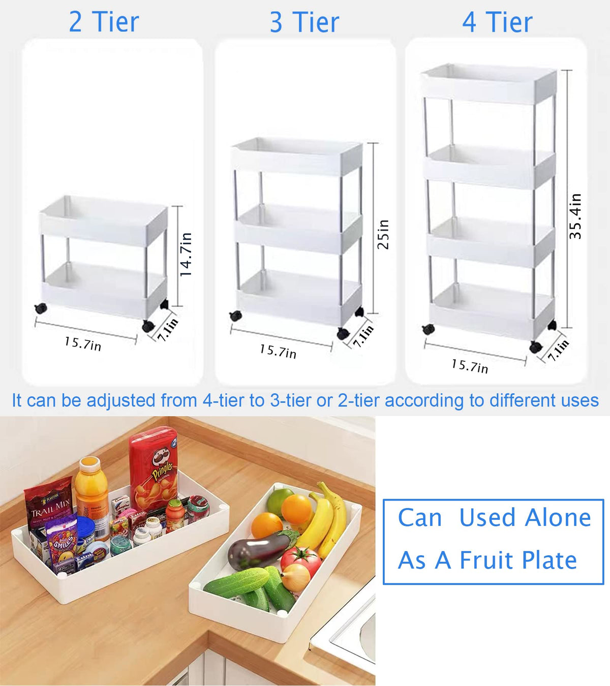 AYVANBER 4 Tier Slim Rolling Utility Kitchen Cart Bathroom Organizer for Narrow Places Multipurpose