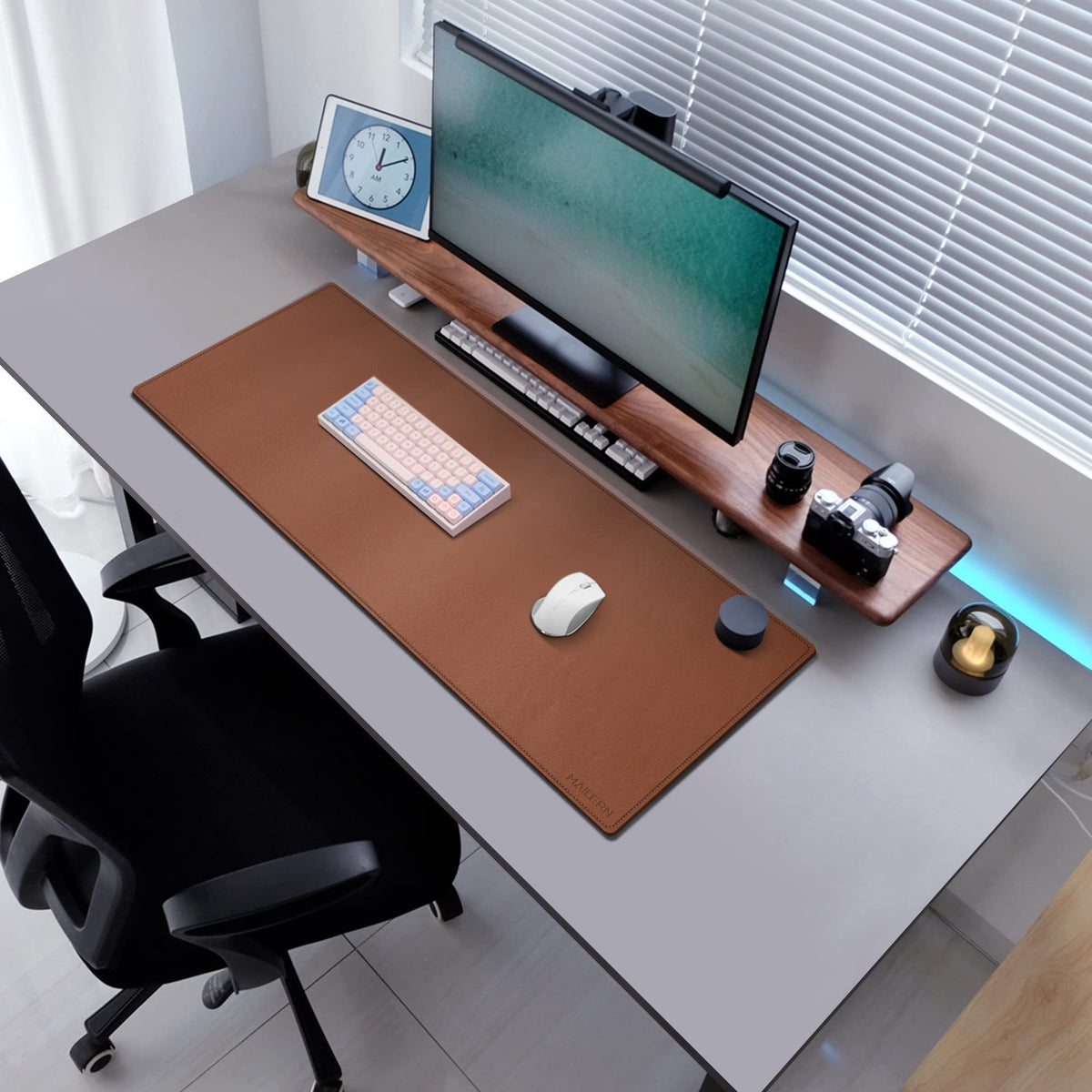 MAIDERN 40" x 16" Cork & Leather Desk Pad, Large XXL Mat, Full Mouse Pad, Reversible Protector for