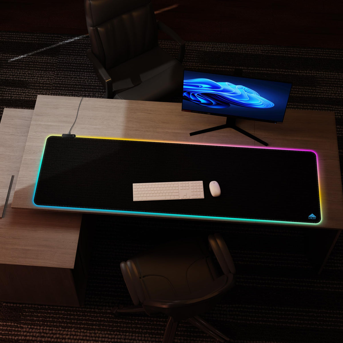 Cacoy 63"x20" Large RGB Gaming Mouse Pad, XXL LED Computer Mouse Mat, Black
