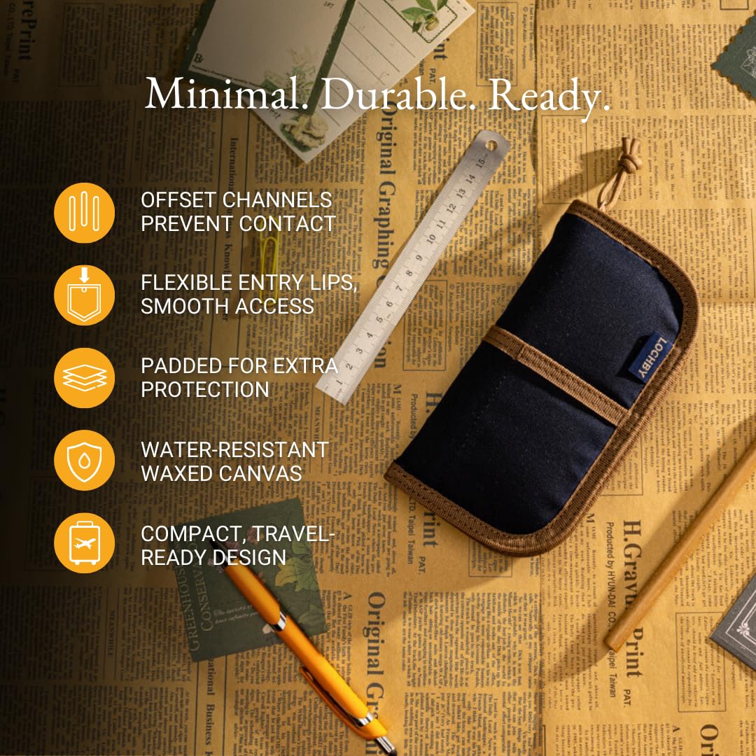 LOCHBY® Quattro | Slim and Elegant Pen Pouch, Durable Waxed Canvas, Lightly Padded for Fountain Pen