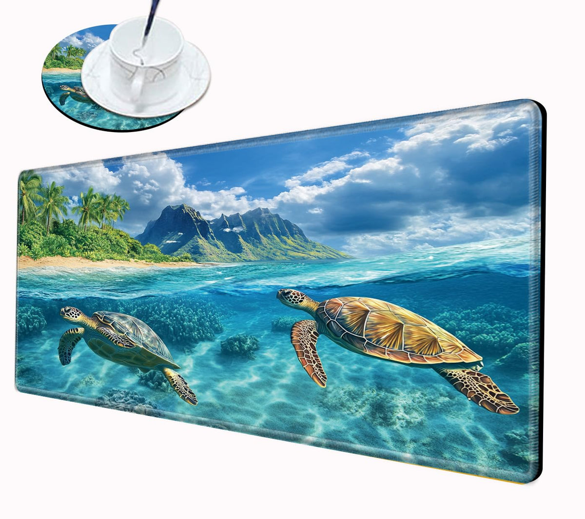 Gaming Mouse Pad Sea Turtle Mousepad 24x12 Inch Desk Mat XL Long Desk Pad Non-Slip Rubber Base