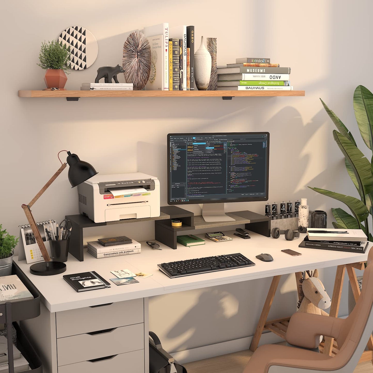 WESTREE Dual Monitor Stand Riser - 2 Shelf Computer Stand with Adjustable Length and Angle, Desktop