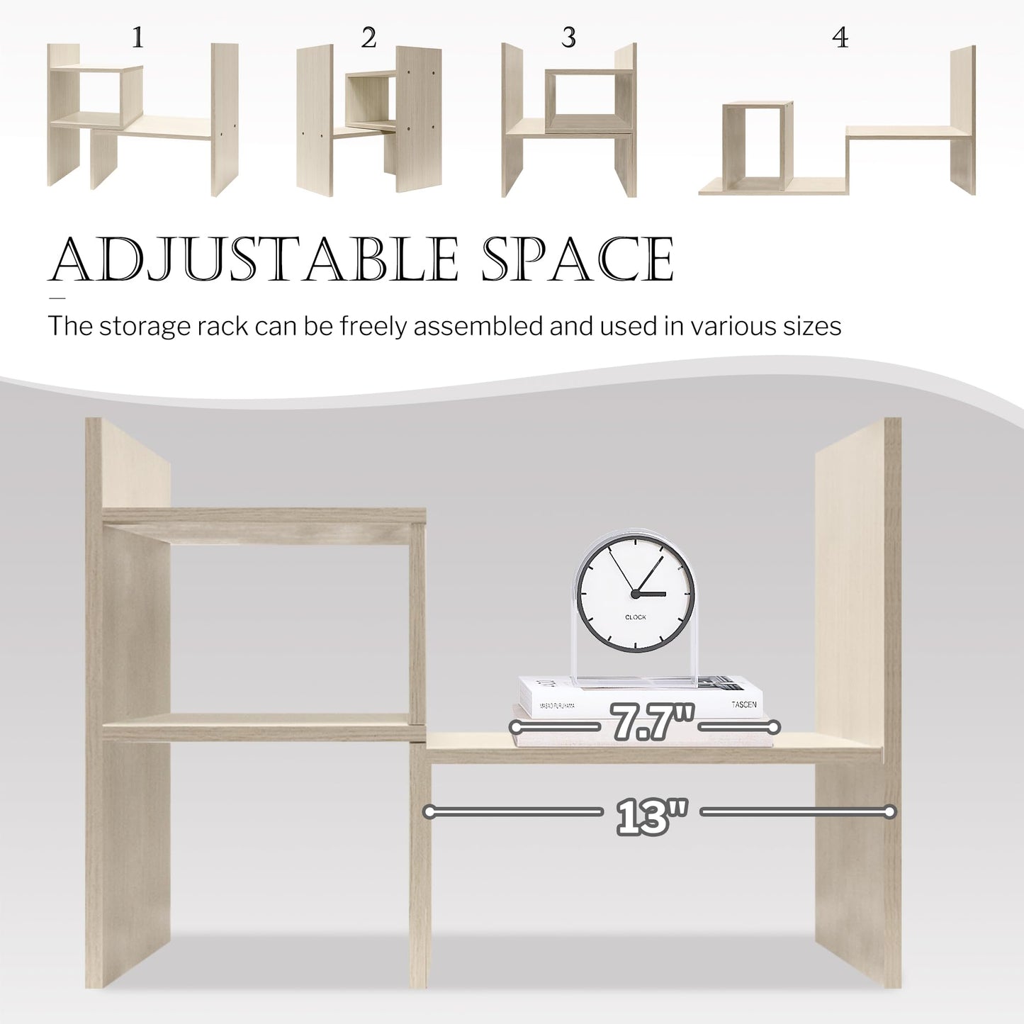 Jerry & Maggie Desktop Organizer Office Storage Rack Adjustable Wood Display Shelf, White, 5 Units