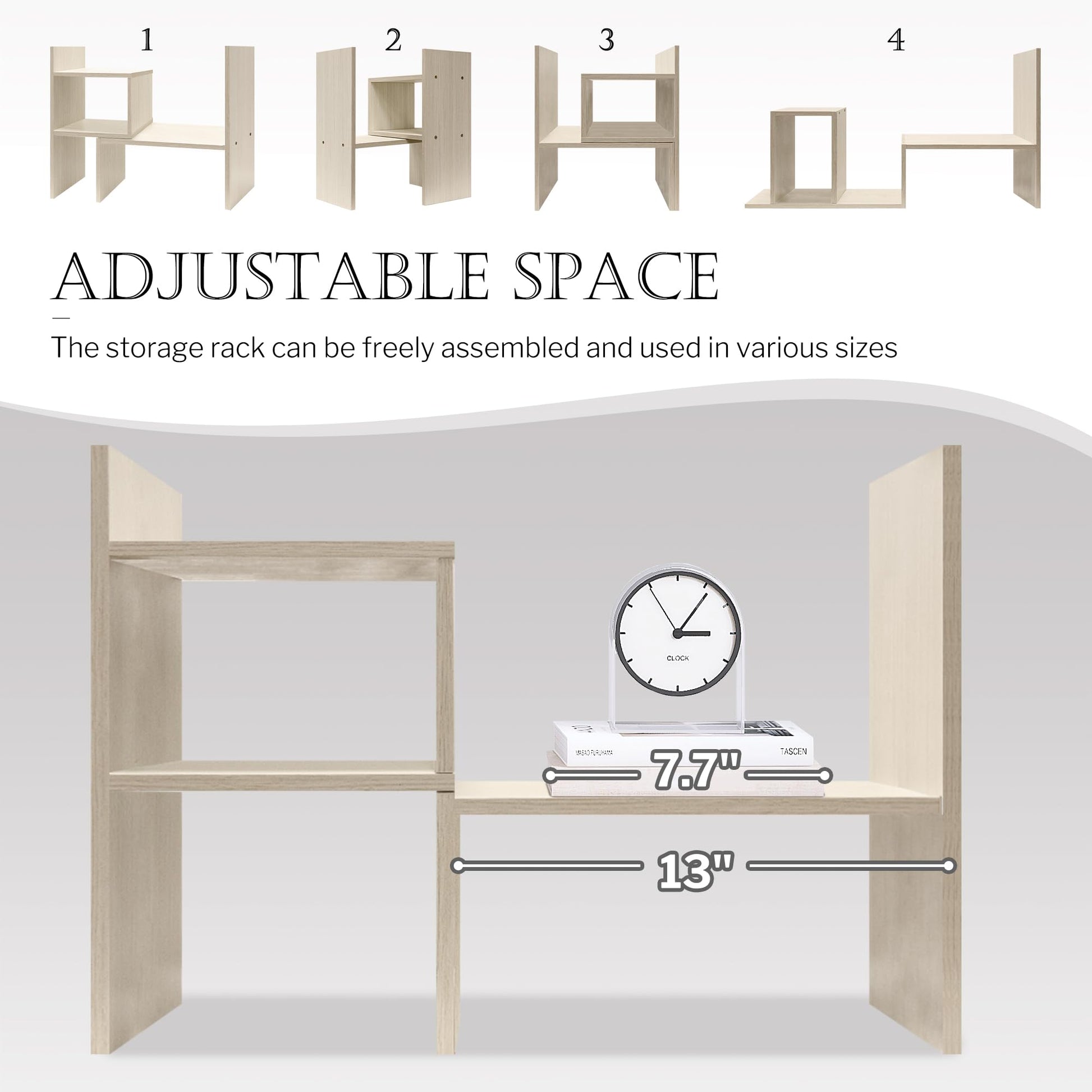 Jerry & Maggie Desktop Organizer Office Storage Rack Adjustable Wood Display Shelf, White, 5 Units