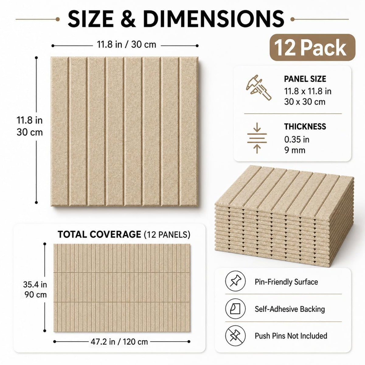 Baysola Stripe Felt Bulletin Board Tiles, Cork Board Alternative 48 x 36 in