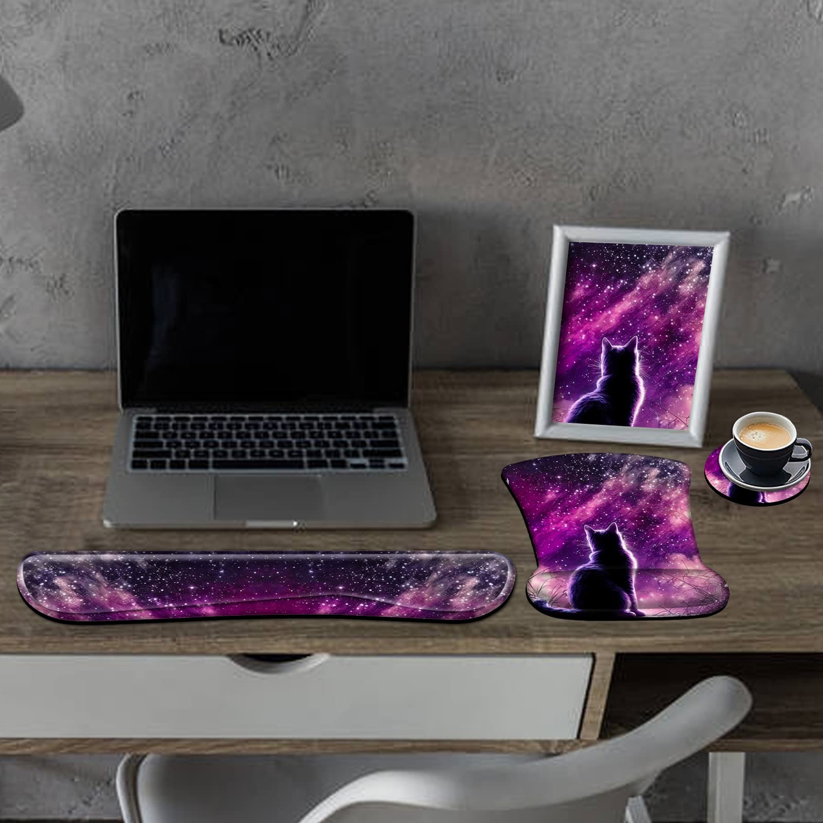 Keyboard Wrist Rest Pad and Ergonomic Gaming Mouse Pad with Wrist Support Set (with Cute Coasters)
