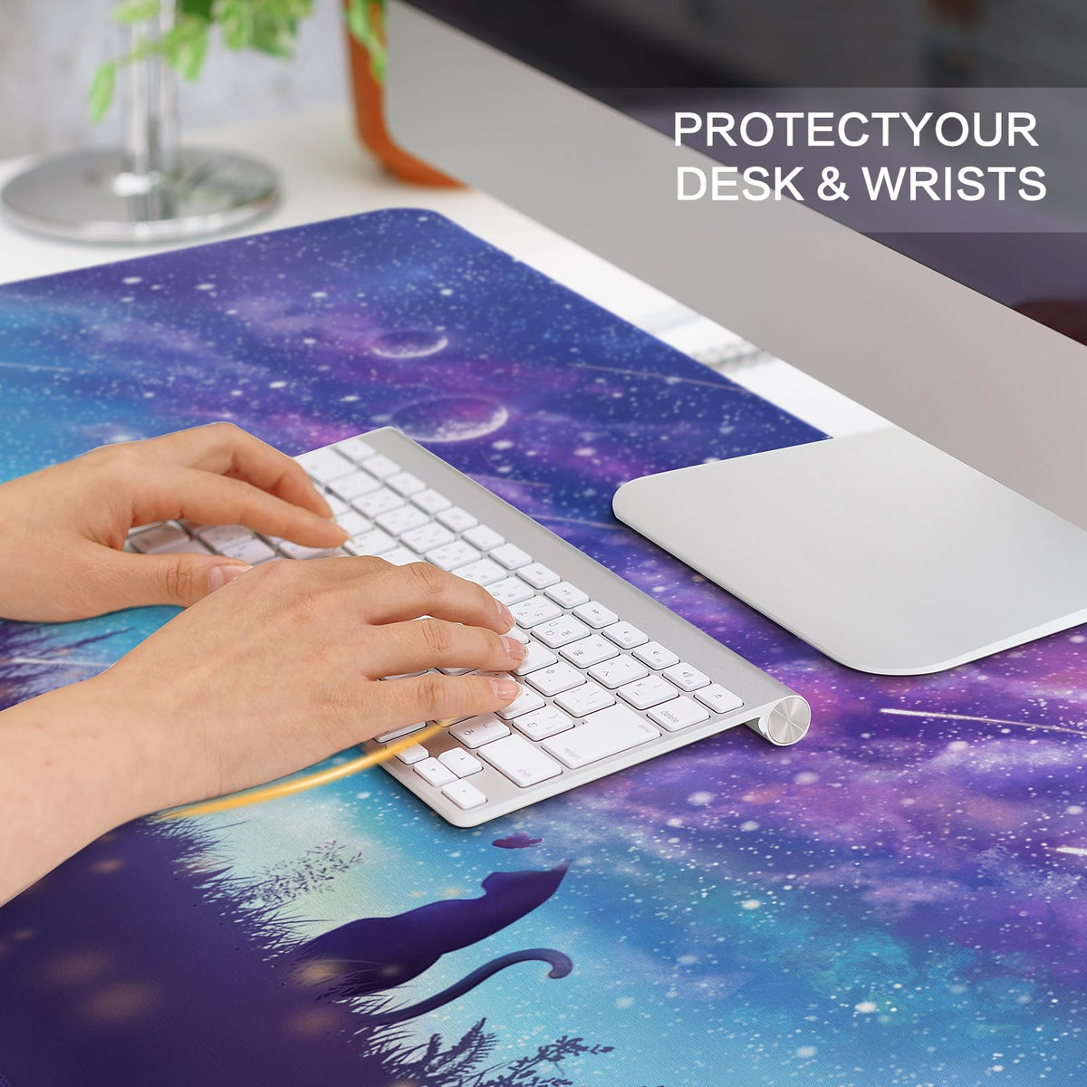 Purple Gaming Mouse Pad XL Cat Cute Desk Pad Keyboard Mat Kawaii Cat Sky Mouse Pad Blue Desk Mat