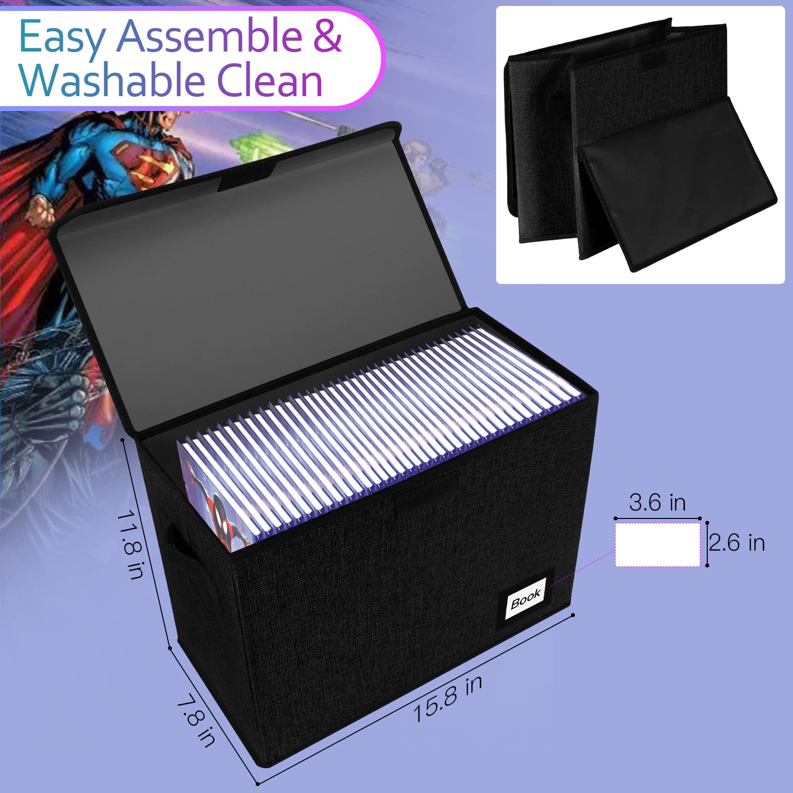YNSZAS 5 Pack Comic Book Storage Boxes, 15.8" X 7.8" X 11.8", Collapsible Comic Short Box, Holds