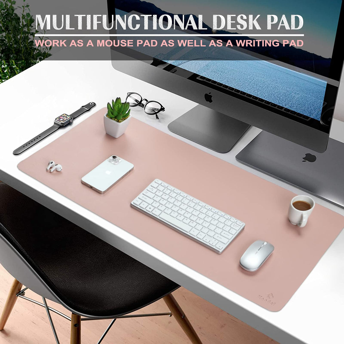 K KNODEL Extra Large Desk Mat, Leather Mouse Pad (35.4"x17", Pink)