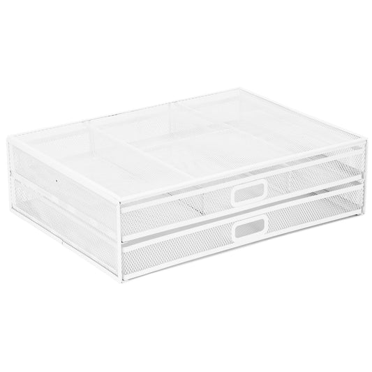 Mount-It! Mesh Computer Monitor Stand Riser [Metal] Desk Organizer with Two Pullout Storage Drawers