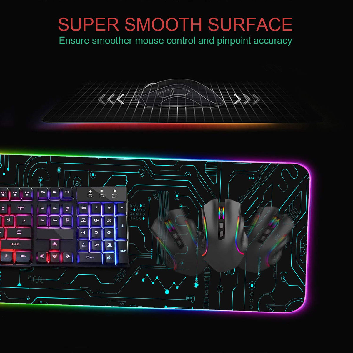 RGB Gaming Mouse Pad with Coffee Coaster, XXL Large Glowing LED Mousepad, Anti-Slip Rubber Base