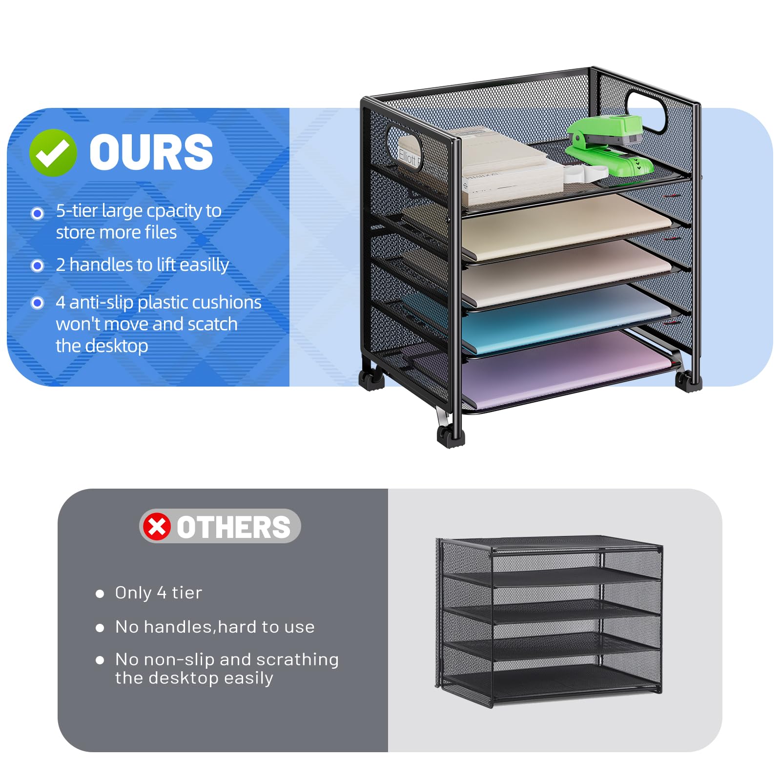 Simple Trending 5-Tier Paper Tray Organizer, File Organizer for Desk, Black