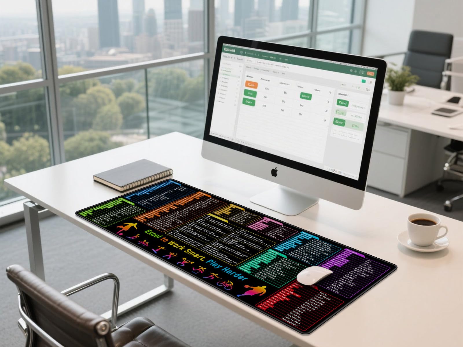 Anpollo Excel Shortcuts Cheat Sheet Desk Pad Mat– 35.4x15.7 Inches Large Mouse Pad with Non-Slip
