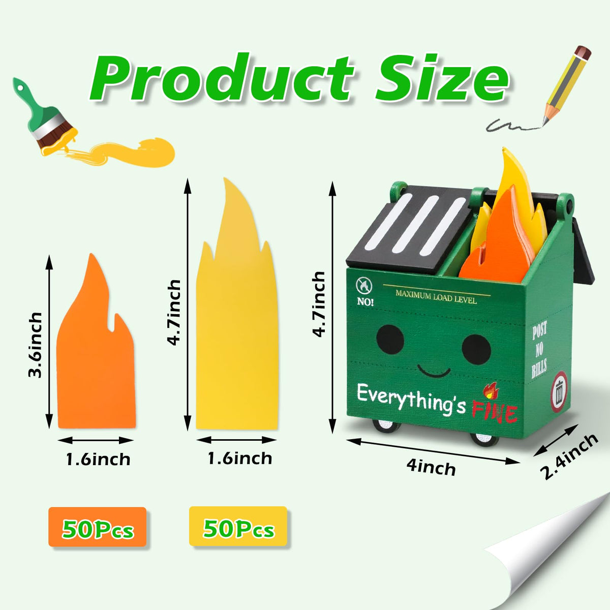 PUNICA 2 Set Dumpster Fire Pencil Holder with 100 Pcs Flame Note Cards, Funny Office Desk