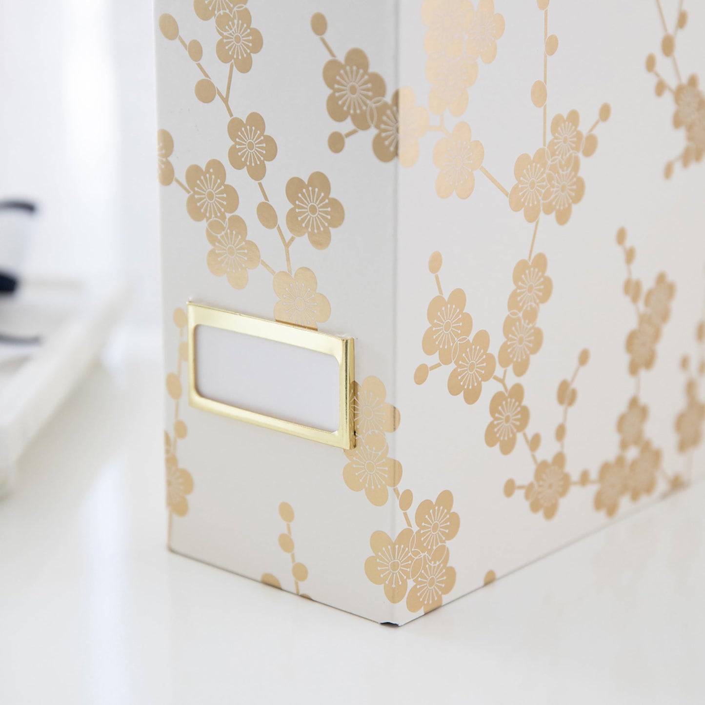 BLU MONACO | Set of 4 Foldable Magazine Storage Boxes with Gold Floral Pattern | Decorative