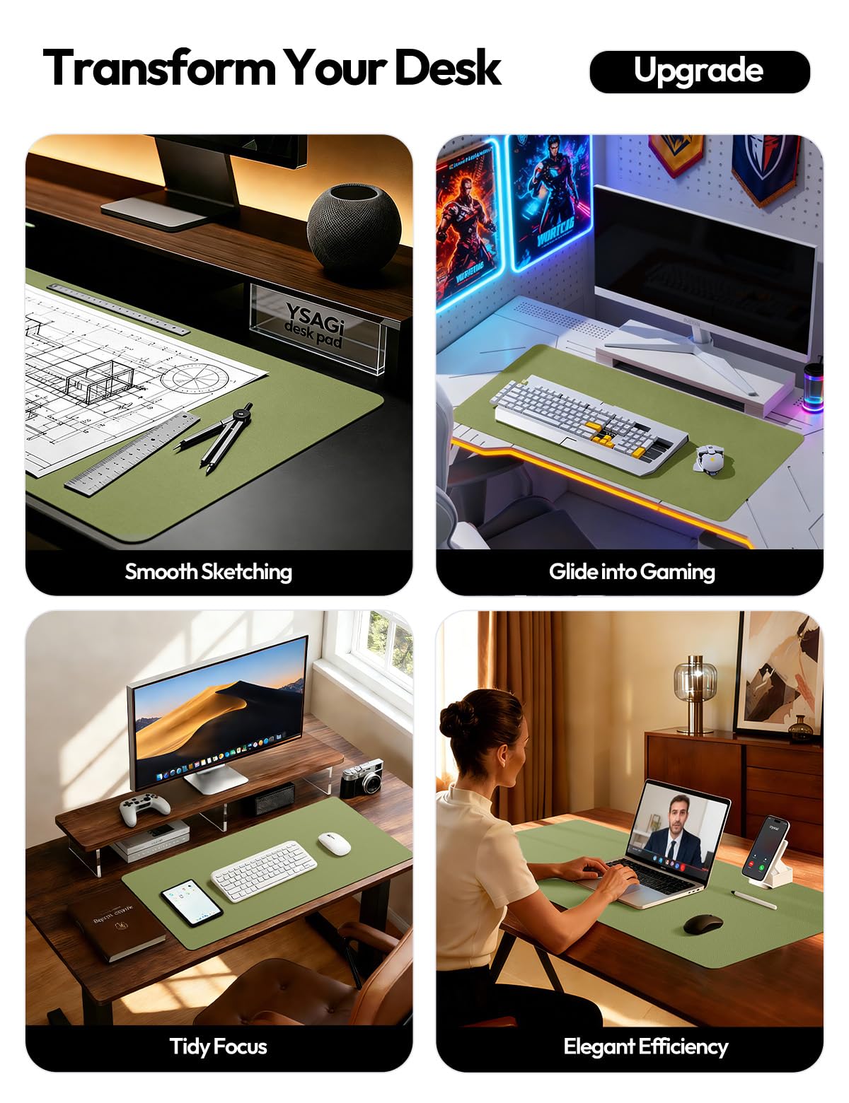 YSAGi Leather Desk Protector, Office Mat, Large Mouse Mat, Non-Slip PU Leather Blotter, Laptop Pad