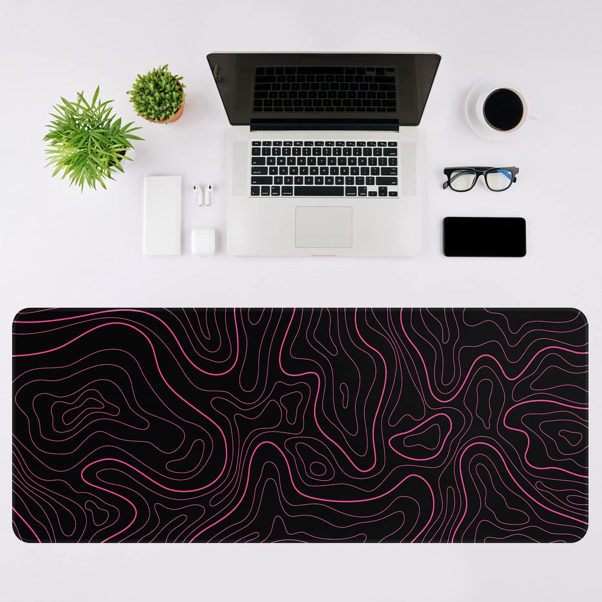 DIGSOM Gaming Mouse Pad, Black with Red Topographic Line, 31.5x11.8in