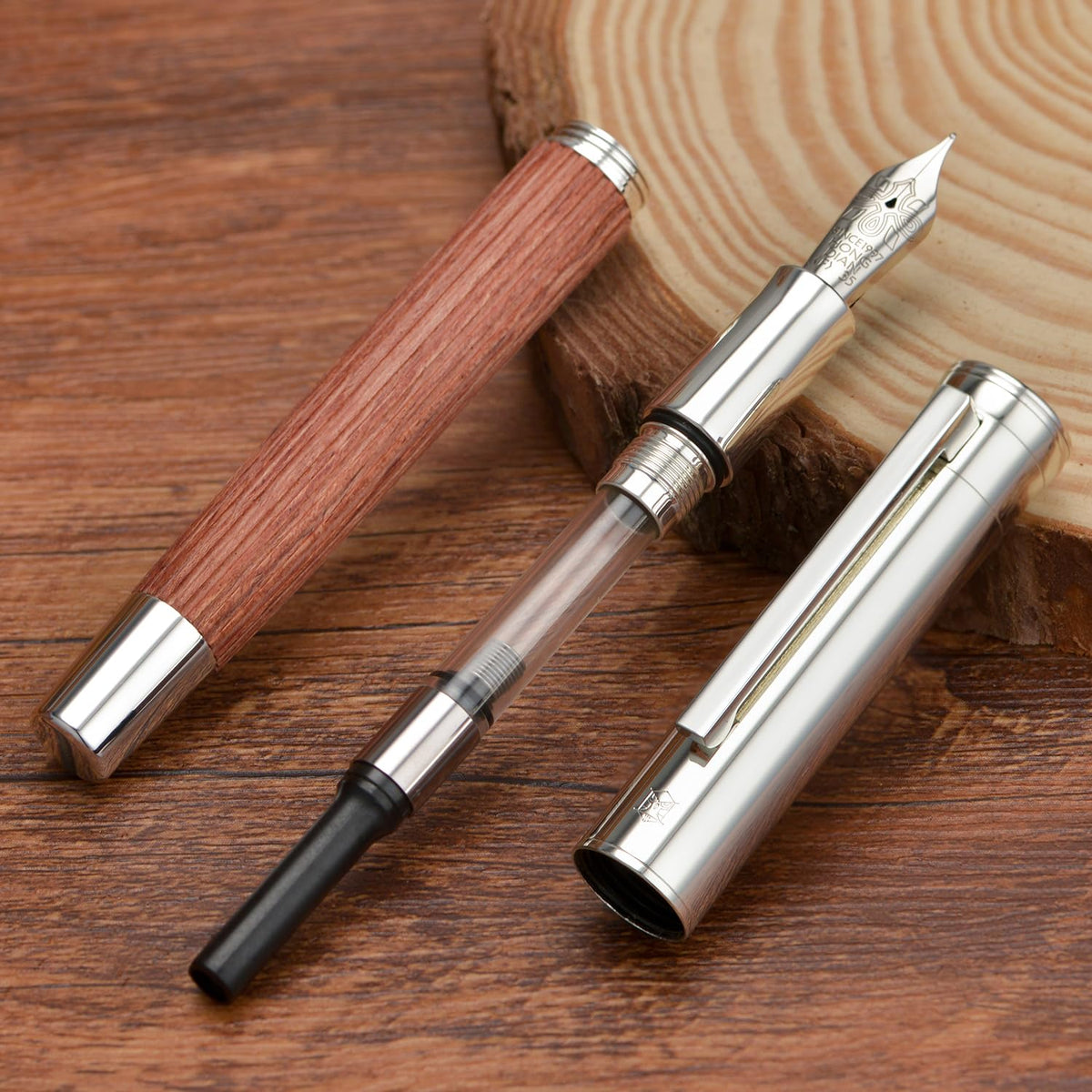HONG DIAN 1866 Fountain Pen, Iridium Medium Soft Nib Chinese Knot Carving, Retro Design Bubinga