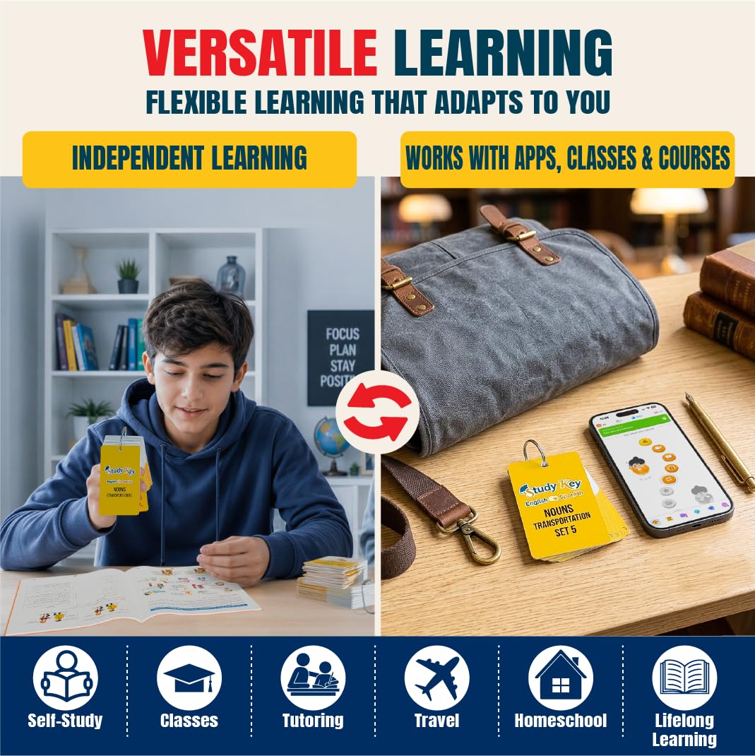 300 Bilingual English Spanish Flash Cards for Adults & Kids Ages 12+
