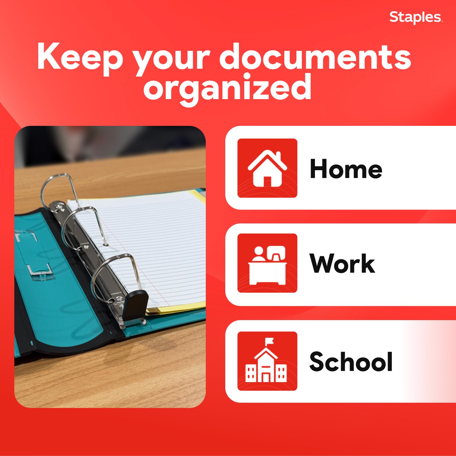 Staples Better Binder, 2-Inch D-Ring View, Teal, Holds 540 Sheets