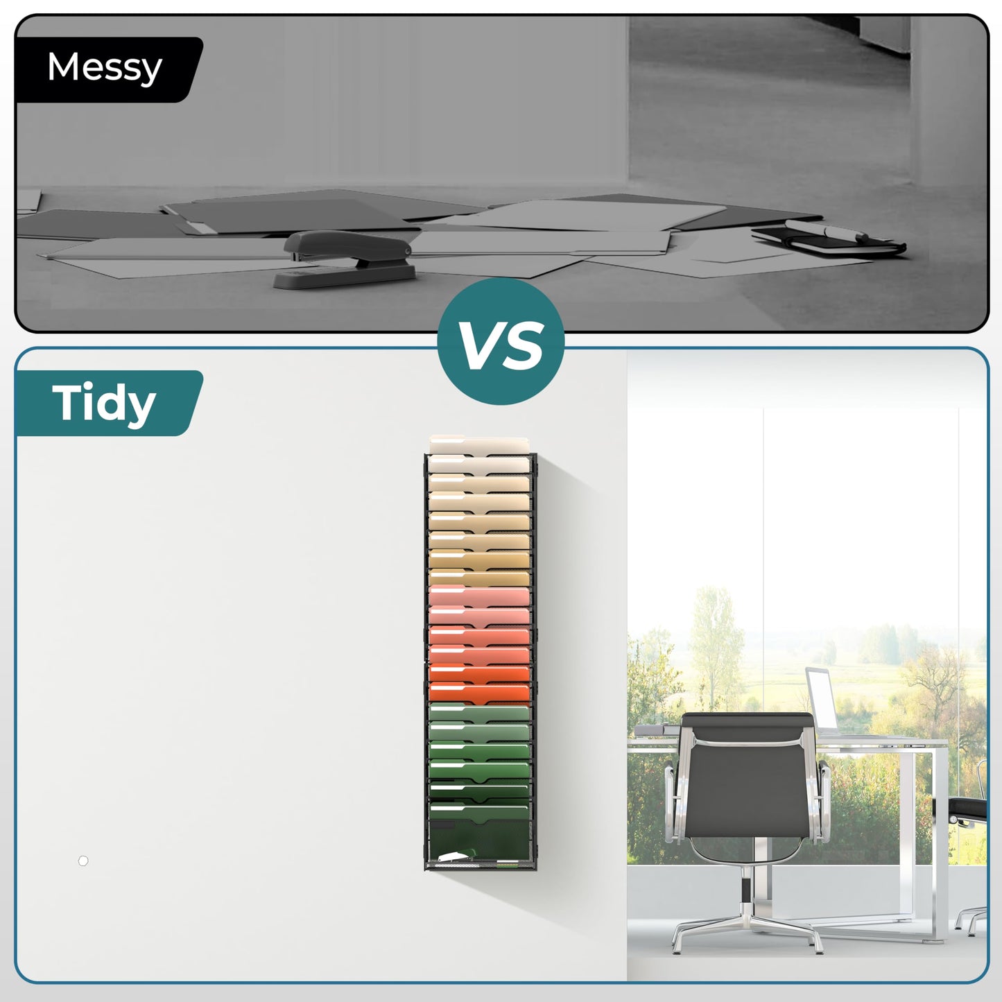 SUPEASY 21 Tier Wall File Organizer, Hanging Wall Mounted Mail Organizer with Label Slots, Metal