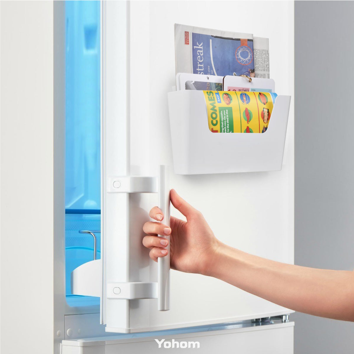YOHOM Adhesive File Holder Plastic Document Folder Door No Drilling Mount Mail Magazine Organizer