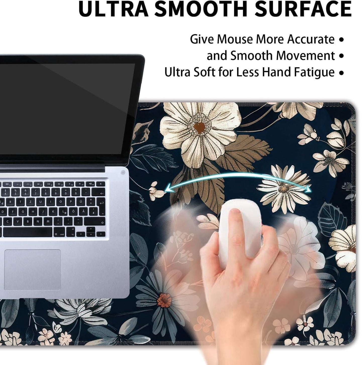 Dark Flower Large Mouse Pad,Gaming Keyboard Desk Pad,Extended Mouse Mat Non-Slip Rubber Base with