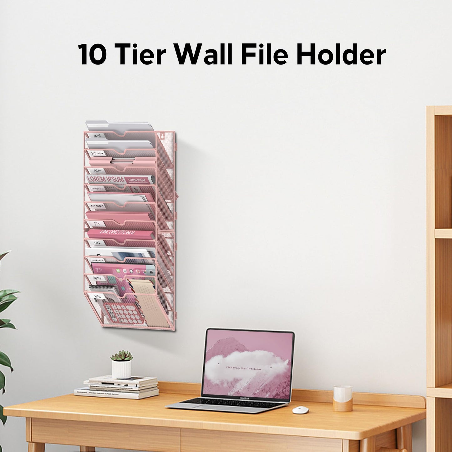 JMHUD 10-Tier Wall File Organizer and Hanging File Organizer, Pink