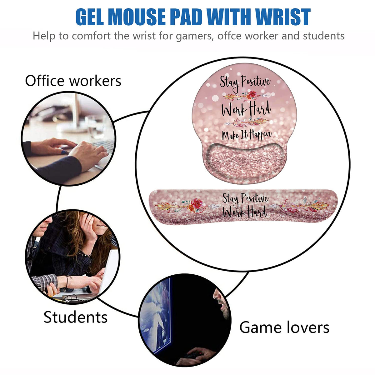 LOWORO Keyboard Wrist Rest and Mouse Pad Support Set with Coasters, Inspirational Quote Stay