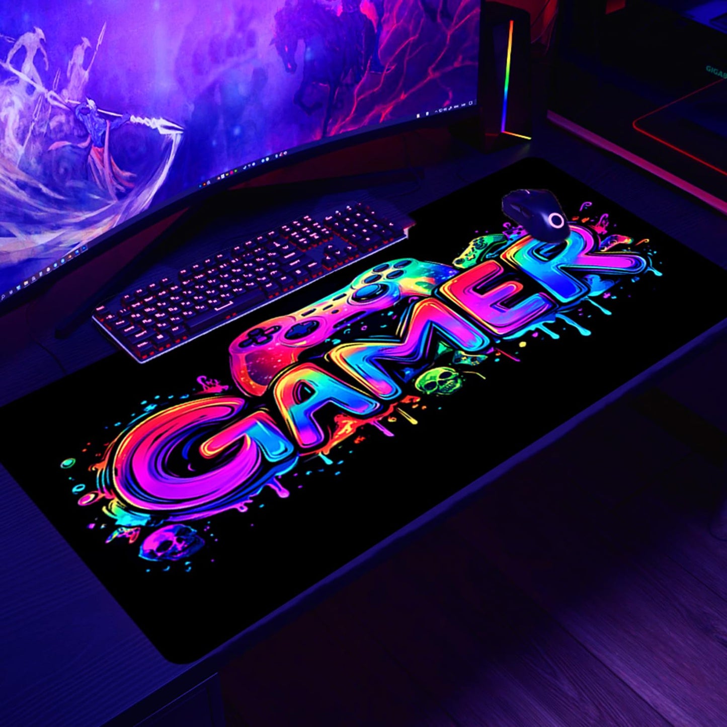 SparkLia Gamer Gaming Mouse Pad, Blacklight Game Controller Horror Skull Waterproof Large Mouse