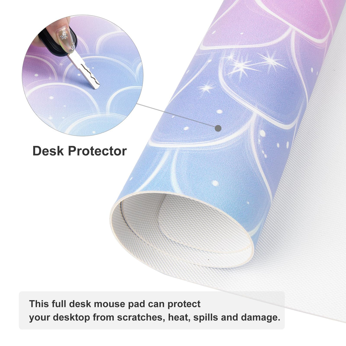 QiyI PU Leather Large Mouse Pad, Office Decor, 31.5" x 15.7", Mermaid Scale