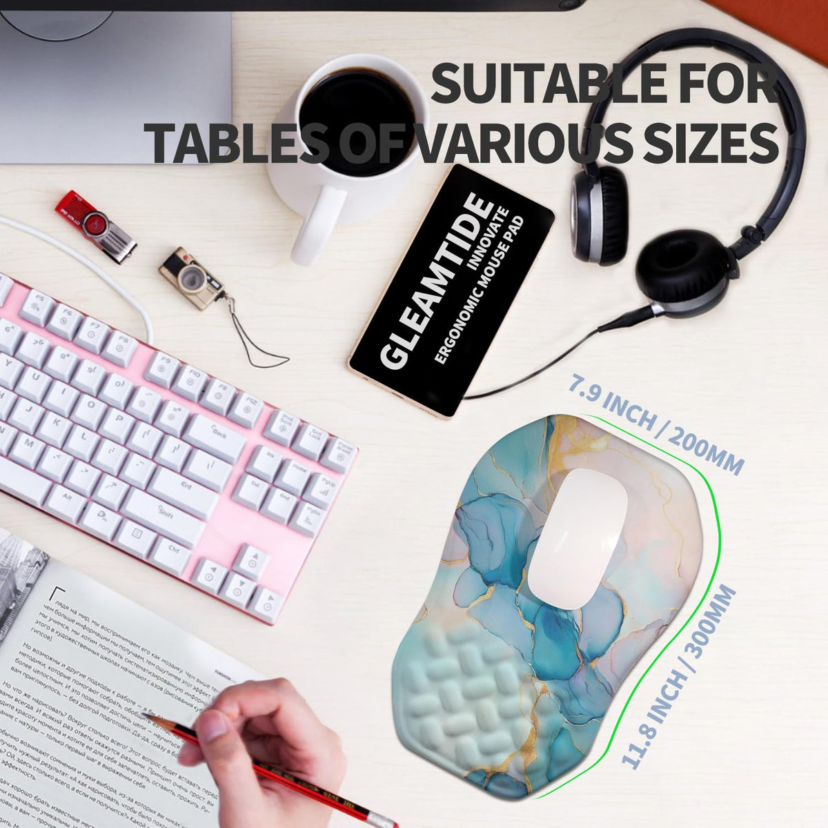 Gleamtide Ergonomic Raised Mouse Pad Wrist Support with Bilateral Slope Memory Foam Mousepad for