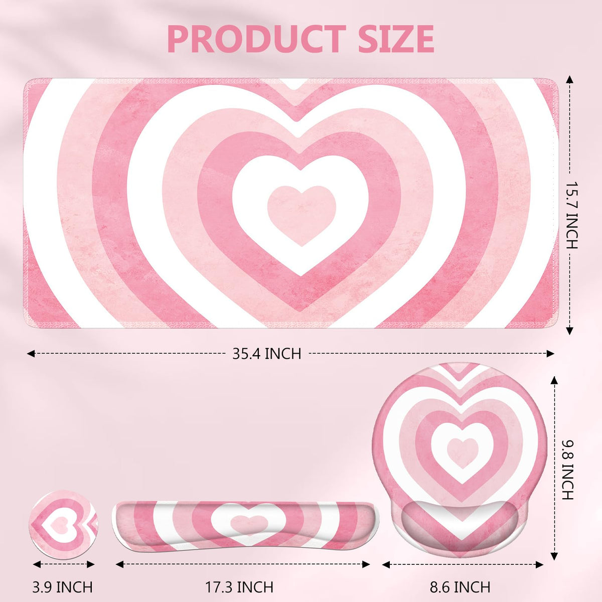 iLeadon Pink Desk Mat Set, 4in1 Mouse Pad Set with Wrist Rest