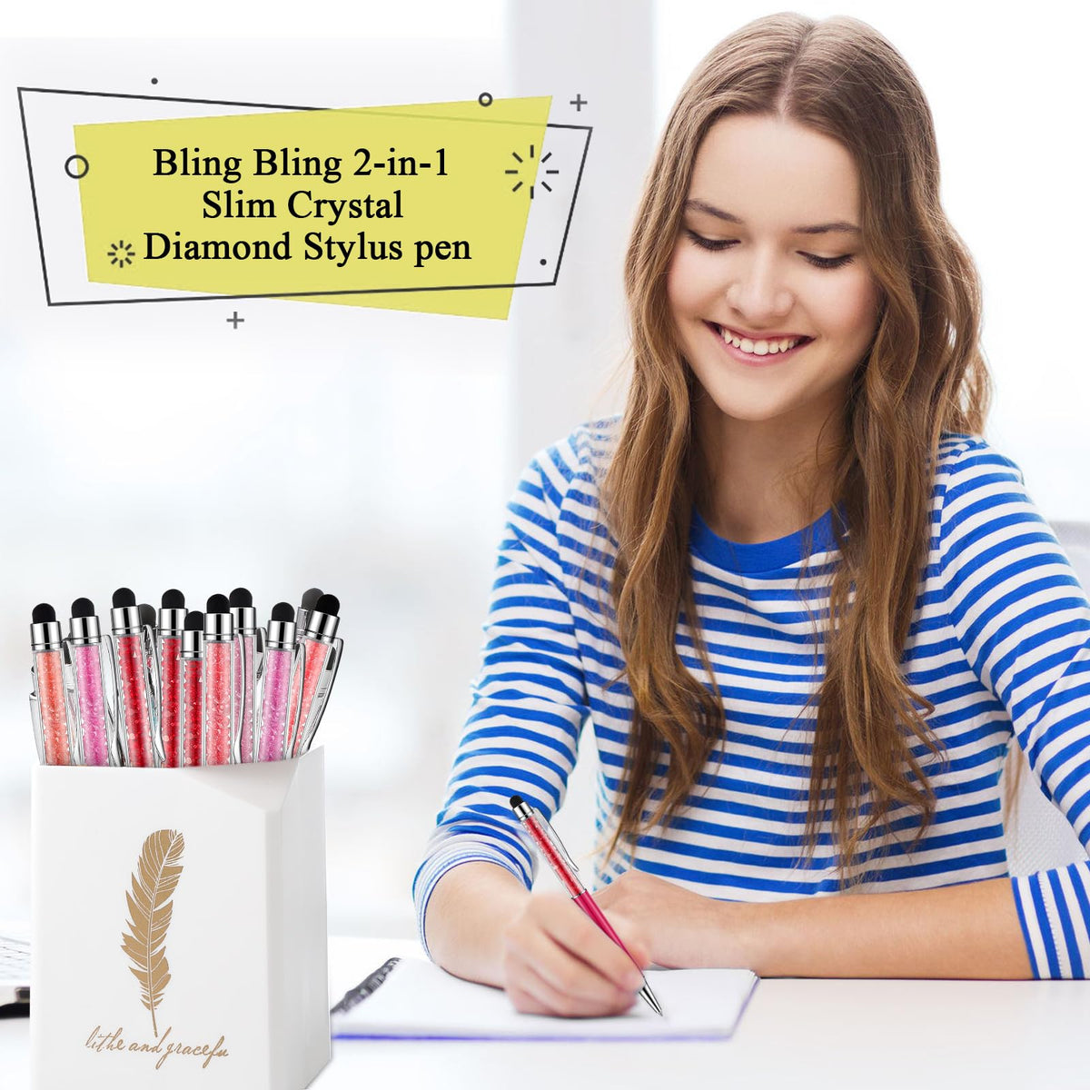 HESTYA 26 Pcs Crystal Stylus Ballpoint Pens 2-in-1 for Women, Warm Colors