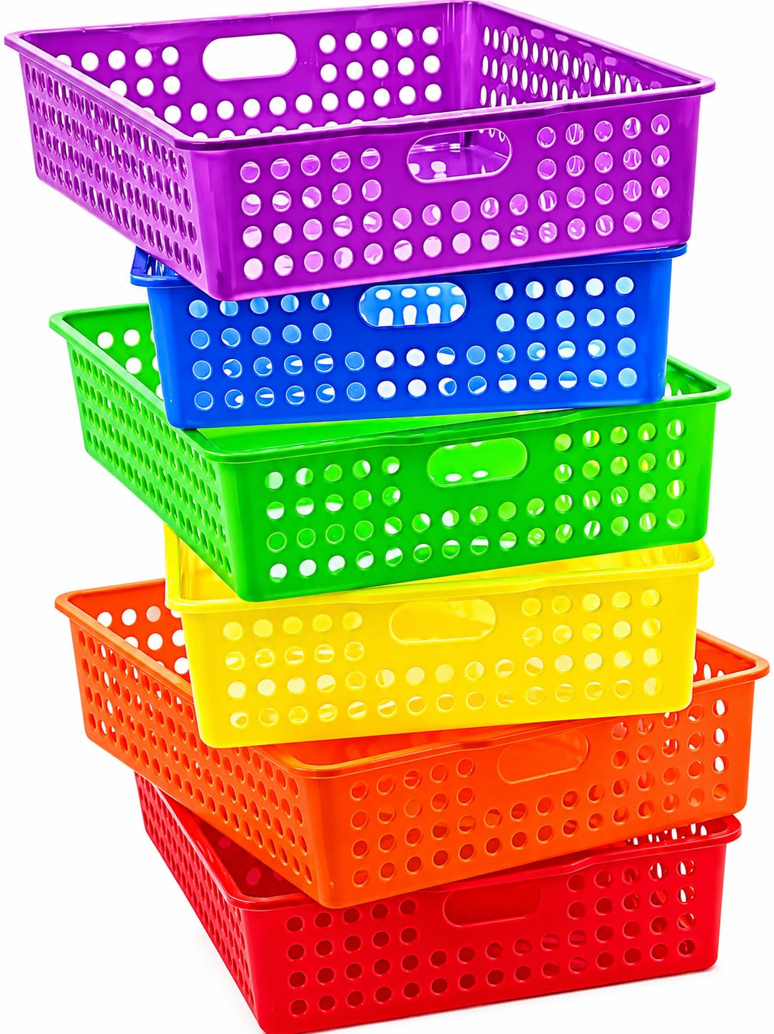 4E's Novelty 6 Pcs Colorful Plastic Classroom Storage Bins 13.75" X 10.25" for Organizing A4 Papers