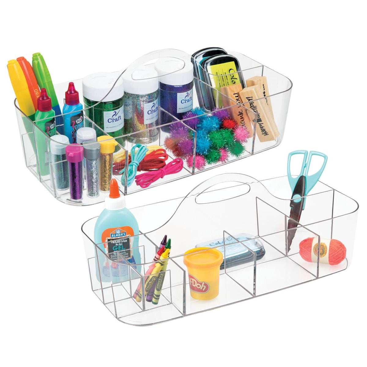 mDesign Plastic Divided Art and Craft Storage Organizer Caddy Tote Bin with Handle for Home Office