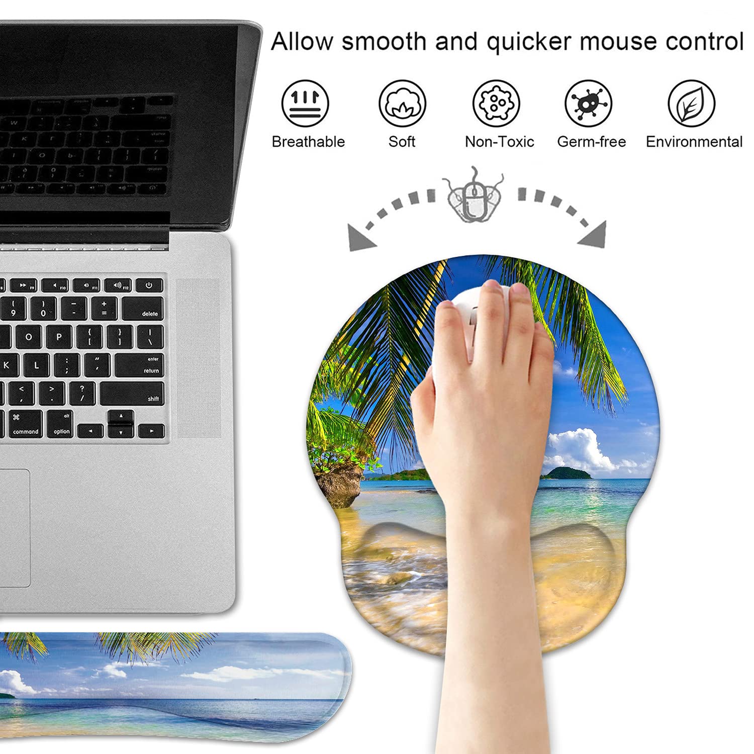 Keyboard Wrist Rest and Mouse Pad Wrist Support Set with Coasters, Non-Slip PU Base Ergonomic
