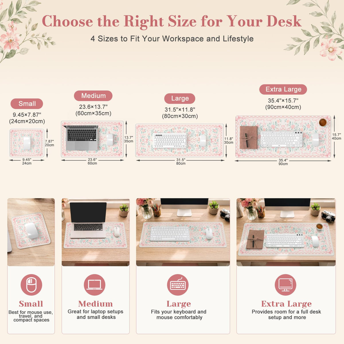 HAOCOO Pink Desk Protector, 31.5" x 11.8" Cute Desk Pad for Vanity Decor