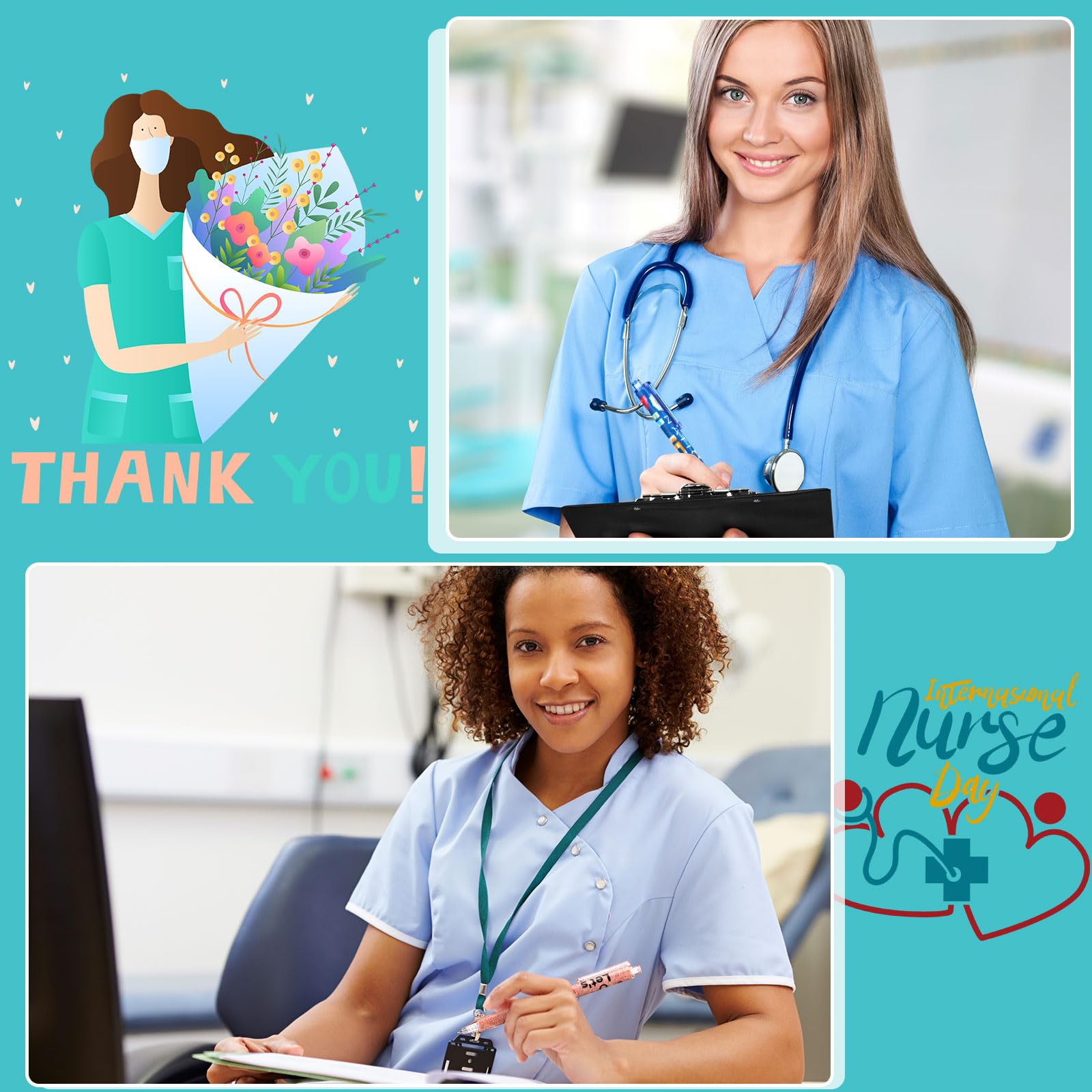 Leinuosen 72 PCS Funny Nurse Pens Bulk Cute Cartoon Nursing Retractable Pen Appreciation Gift Pens