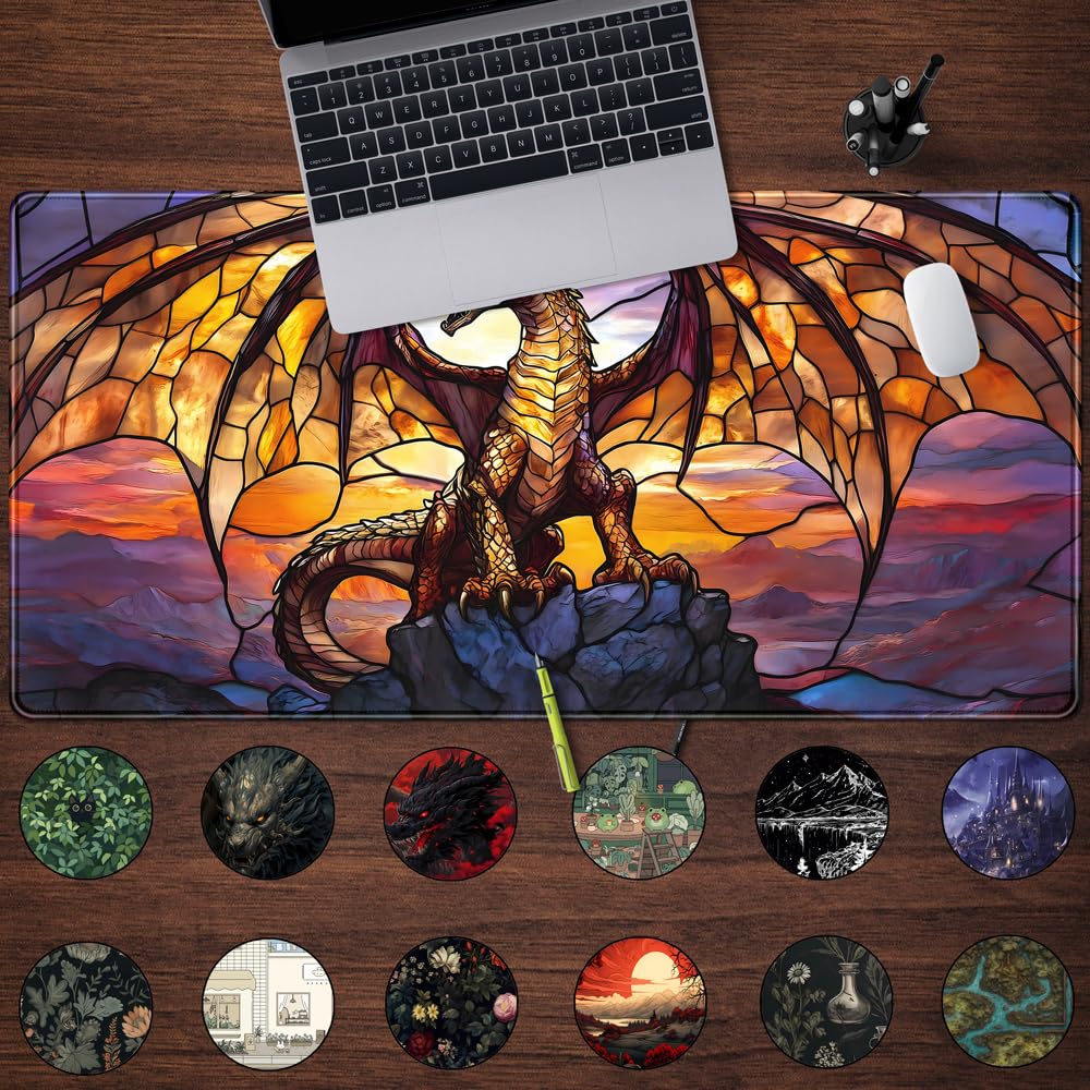 Dragon Desk Mat Large Mouse Pad XXL Extended Gaming, Gamer Gift Play Mat Desk Mousepad with