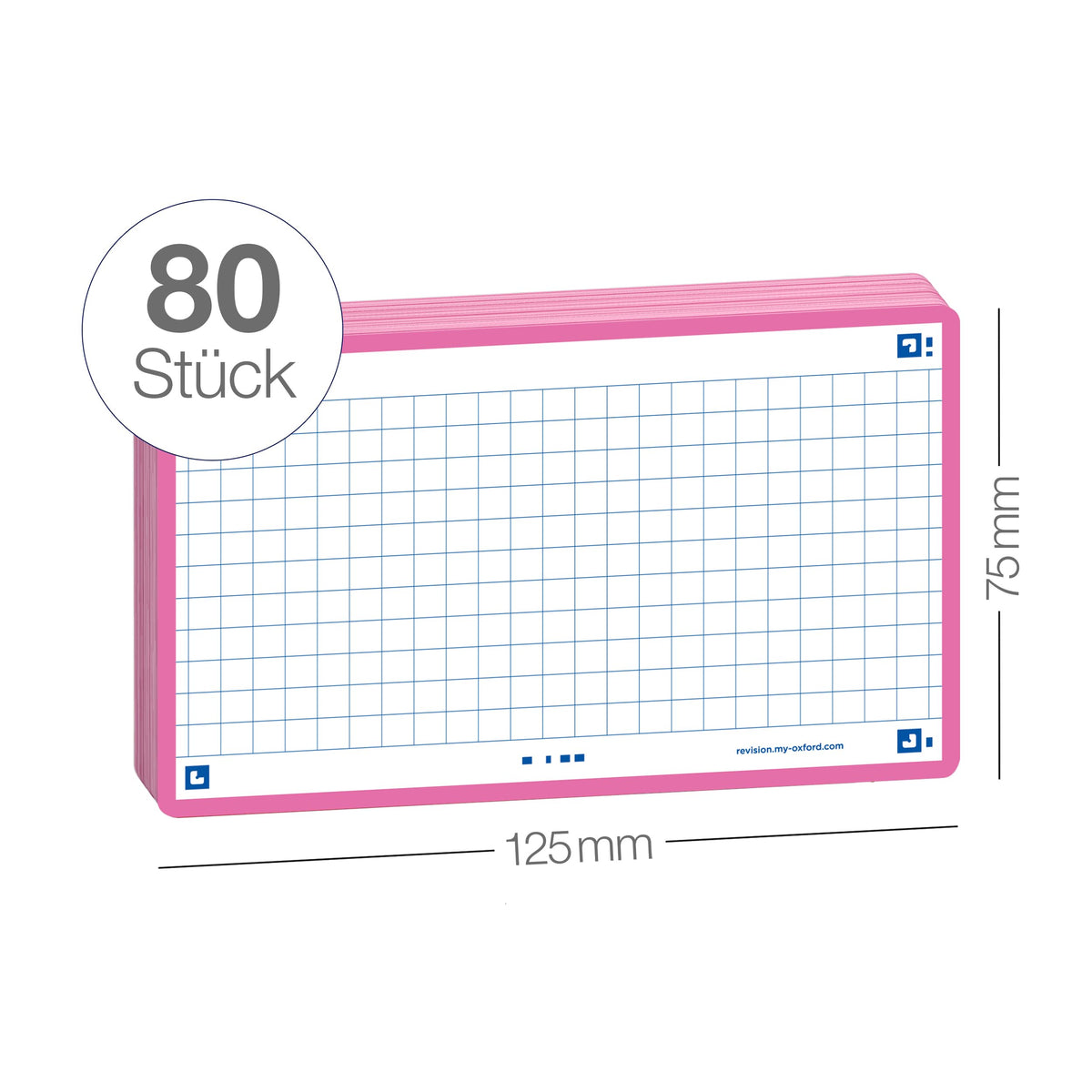 Oxford Flash 2.0-80 Sheets of Bristol Flash Cards 7.5 x 12.5 cm Small Squares with Fuchsia Frame