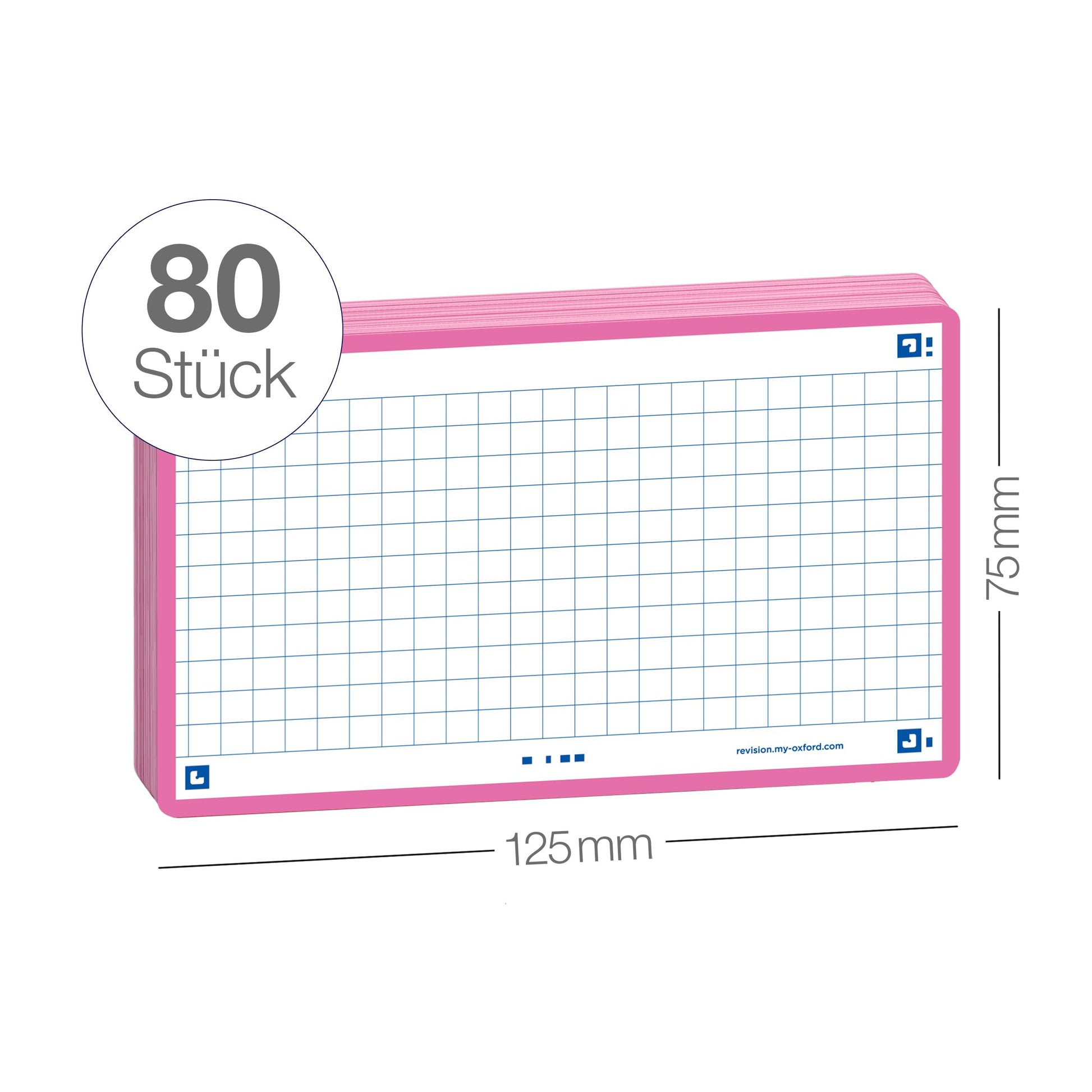 Oxford Flash 2.0-80 Sheets of Bristol Flash Cards 7.5 x 12.5 cm Small Squares with Fuchsia Frame