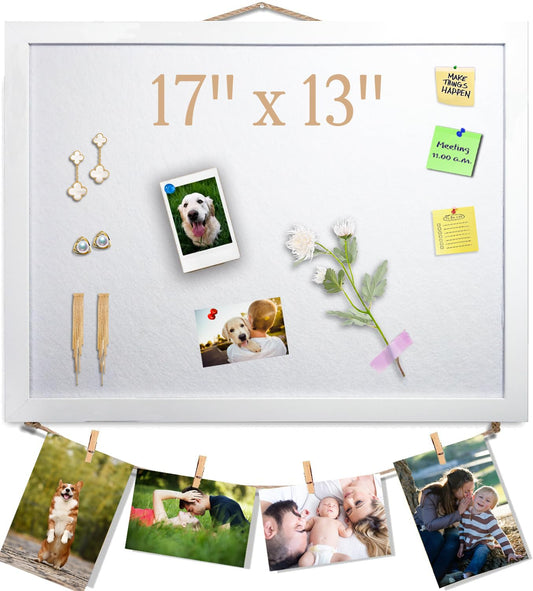 White Bulletin Board Cork Boards Vision Board with Felt, 17"x13" Small Display Pin Board for Walls
